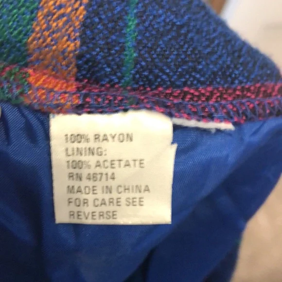 Vintage plaid skirt Women's 8 colorful rainbow acetate pleated whimsical retro - Picture 8 of 10